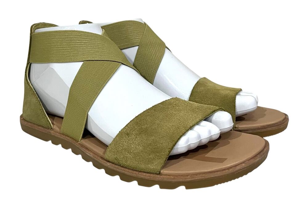 SOREL Women’s Ella II Green Sandals Suede Flats Size 7